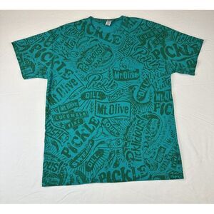Mt Olive Pickle Green All Over‎ Print T-Shirt Gildan Size Large